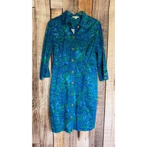 St John Sport Shirt Dress Blue Green Print Preppy Resortwear Versatile Size M